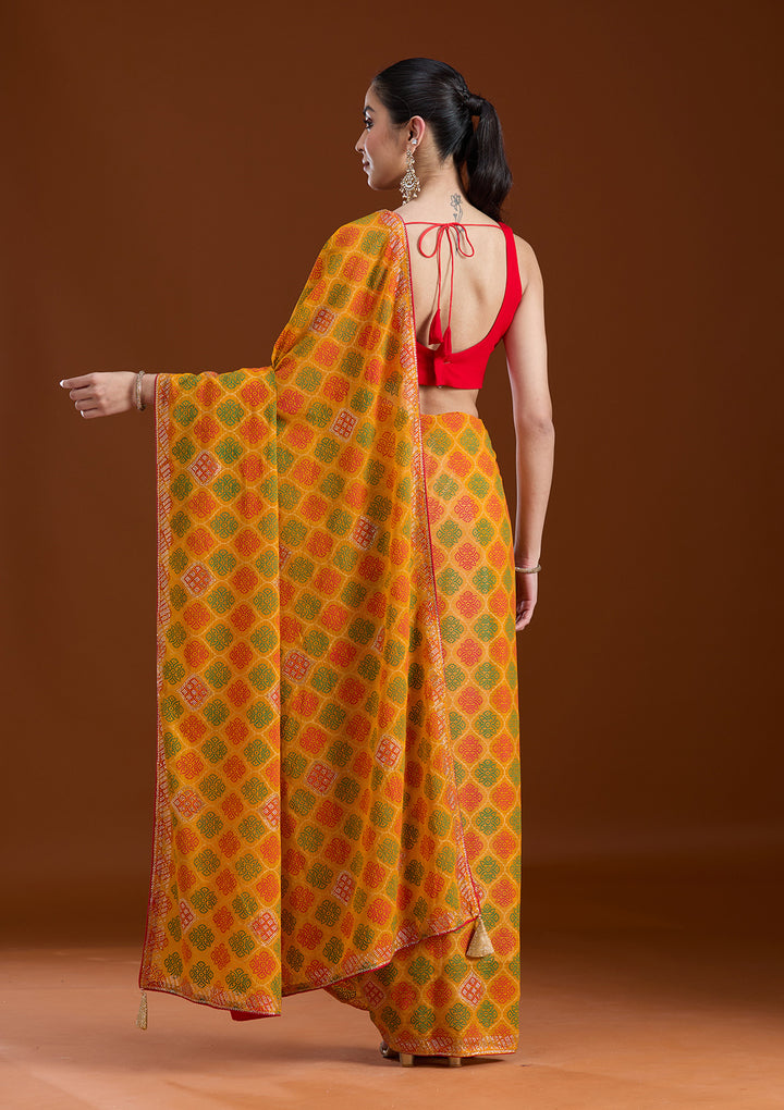 Mustard Stonework (Gold) Georgette Saree