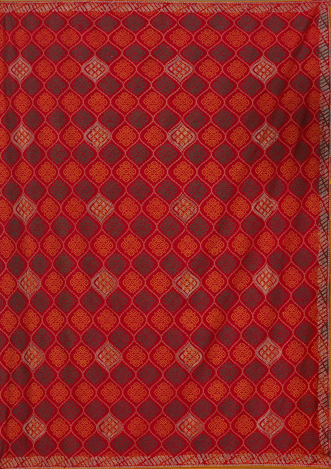 Red Georgette Bandhej Gold Stonework Saree With Matching Blouse Piece