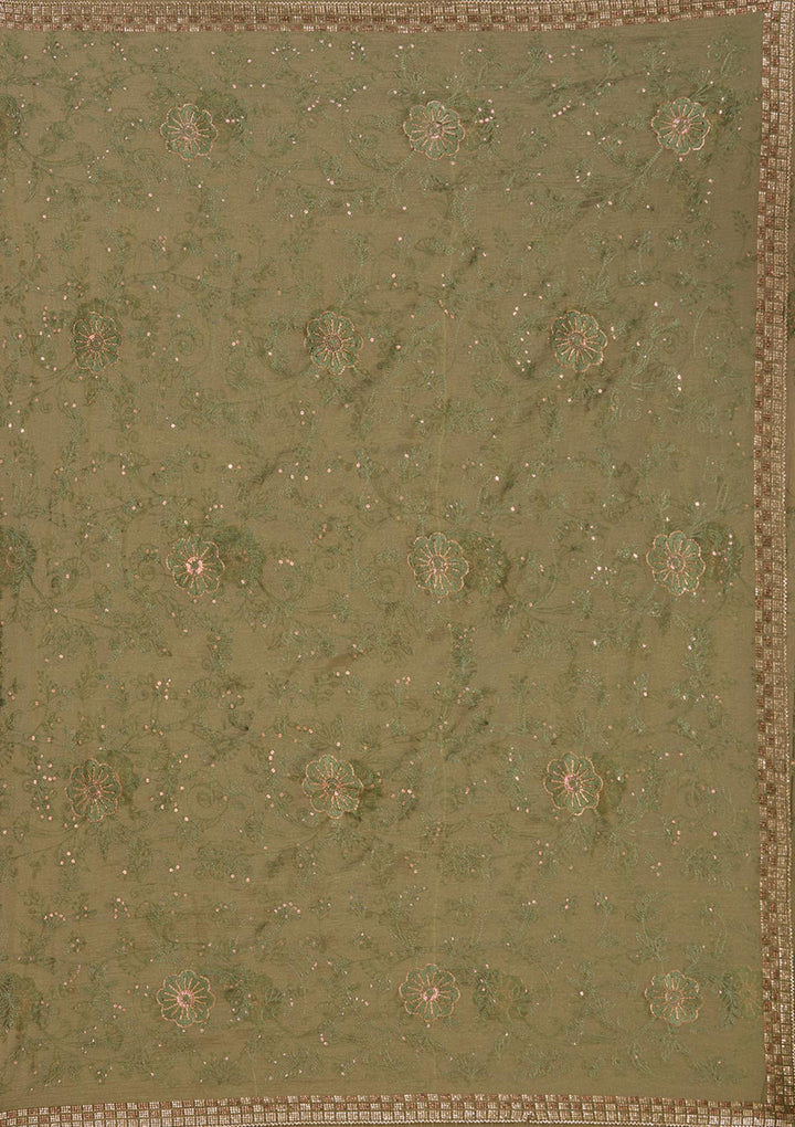 Mehendi Threadwork Tissue Saree