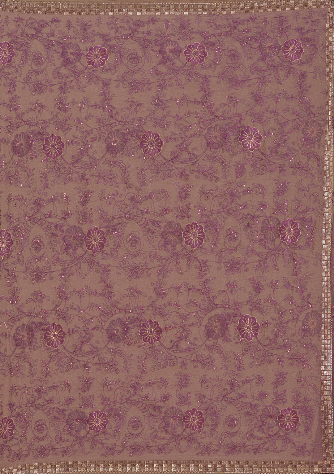 Purple Tissue Threadwork Saree With Matching Blouse Piece
