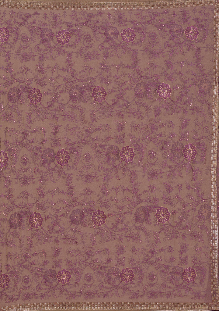 Purple Tissue Threadwork Saree With Matching Blouse Piece