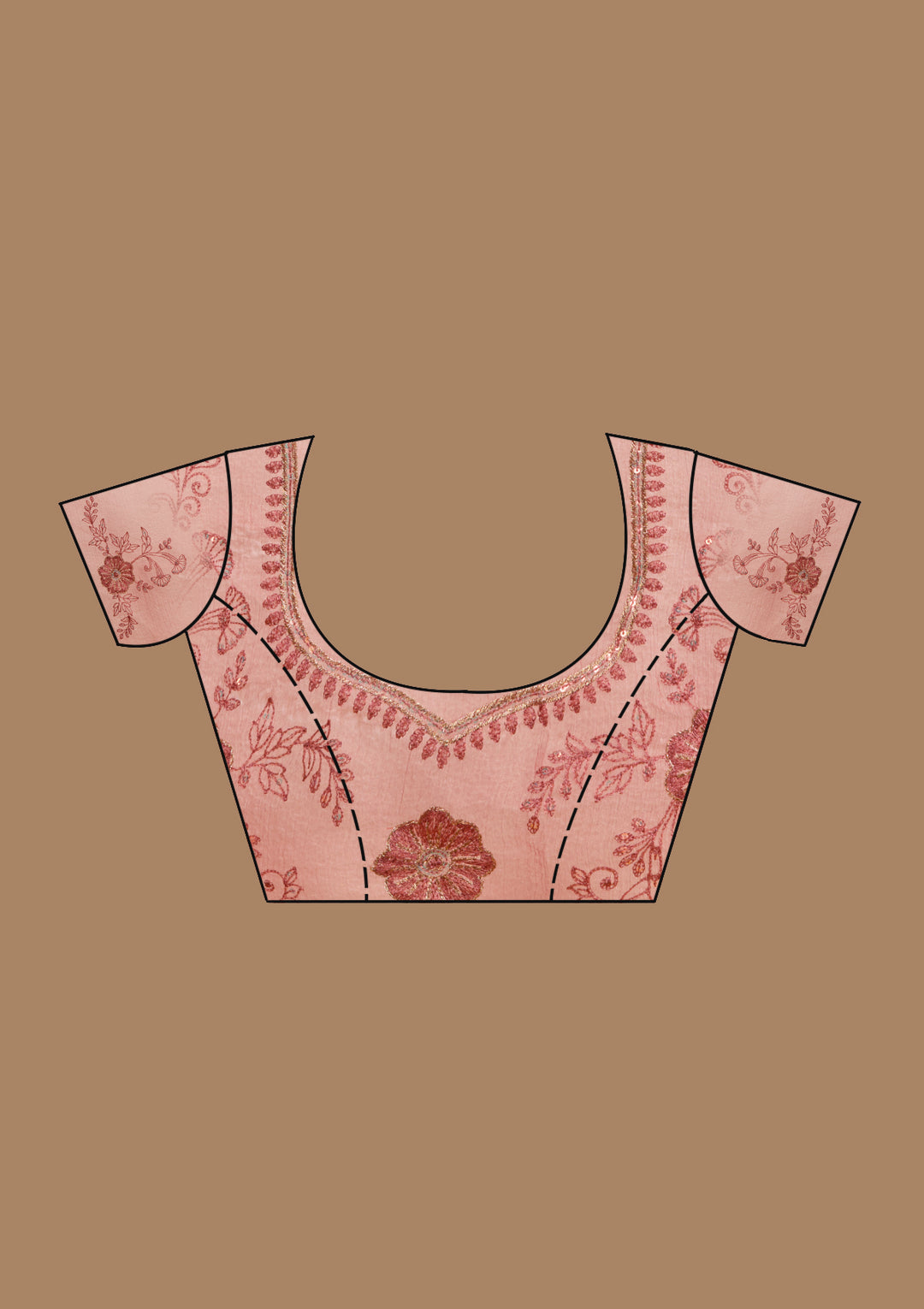 Rust Tissue Threadwork Saree With Matching Blouse Piece