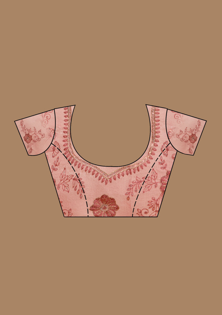 Rust Tissue Threadwork Saree With Matching Blouse Piece
