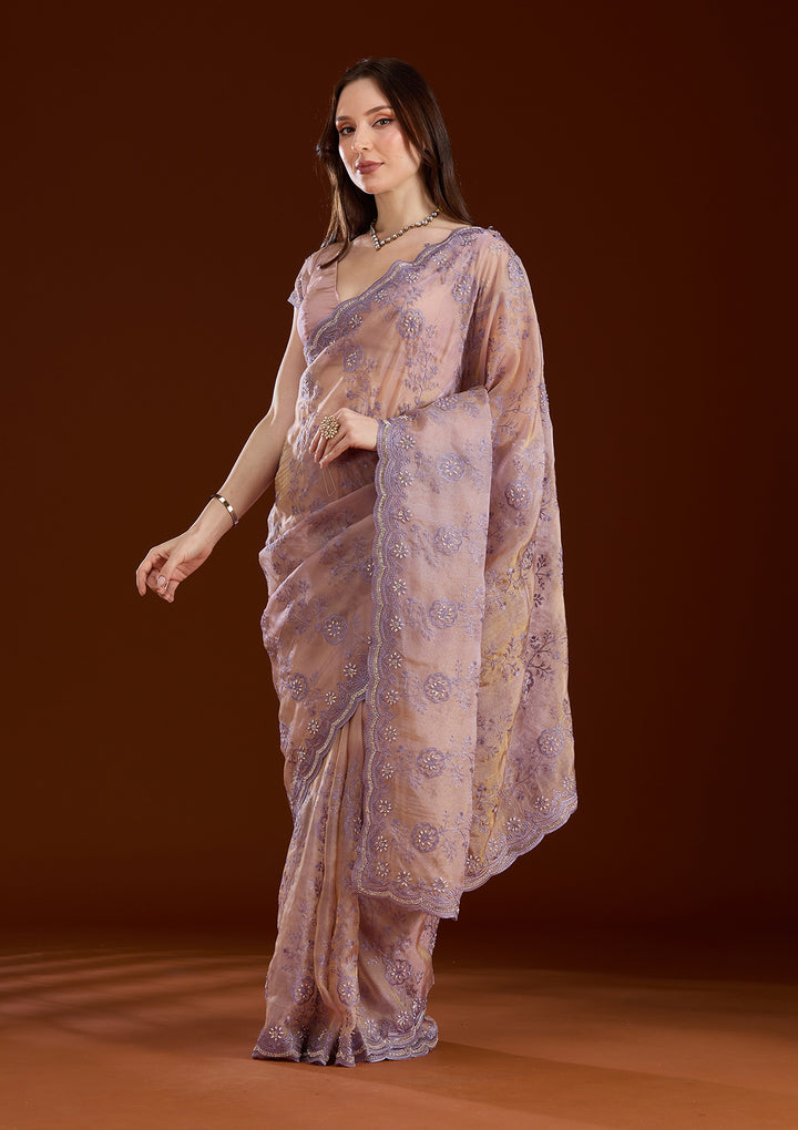Lavender Threadwork Tissue Saree