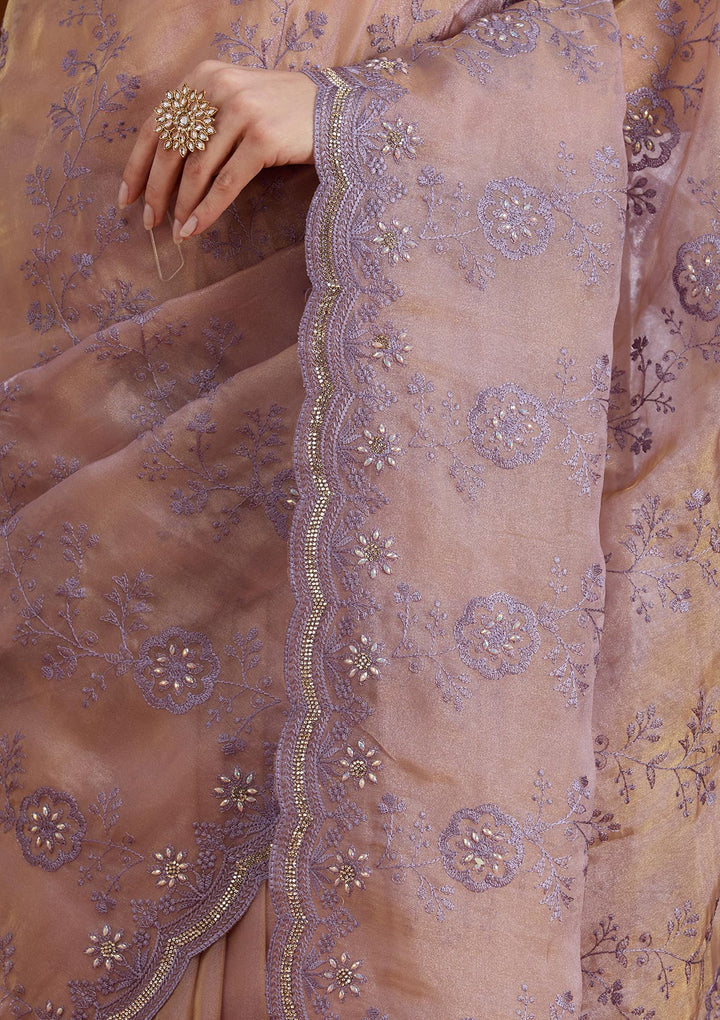 Lavender Threadwork Tissue Saree