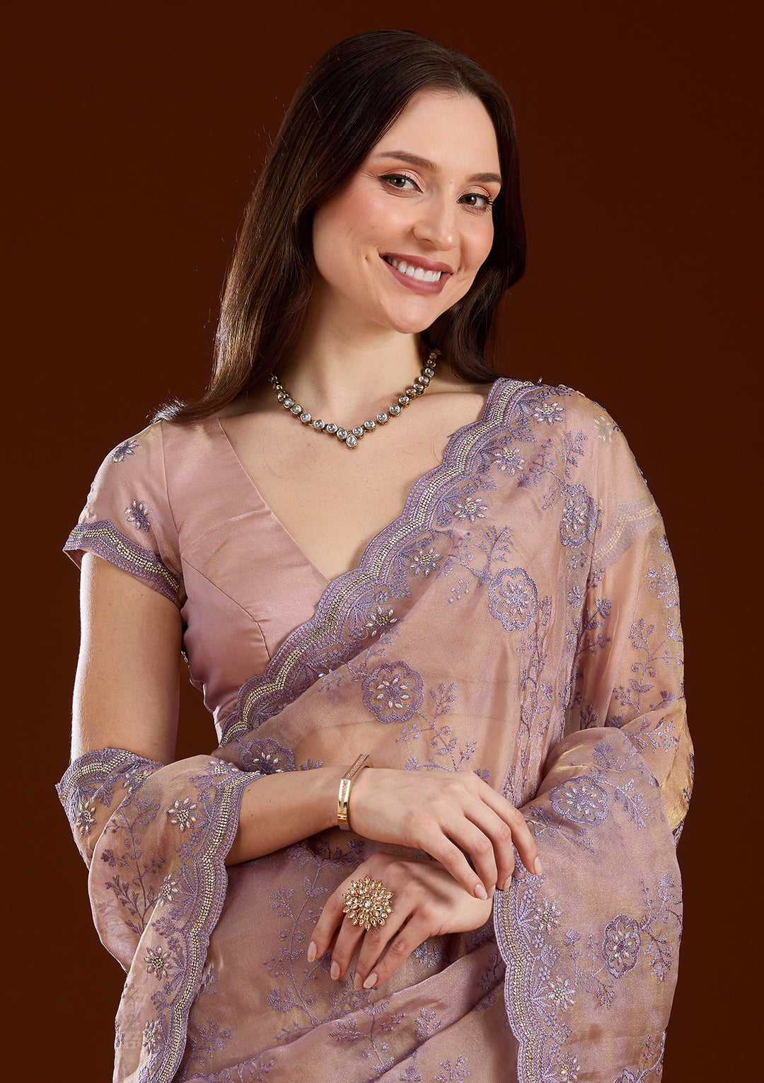 Lavender Threadwork Tissue Saree