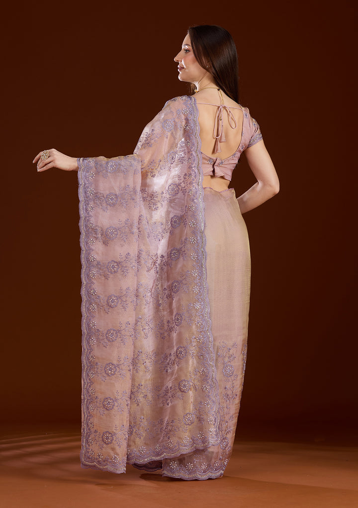 Lavender Threadwork Tissue Saree