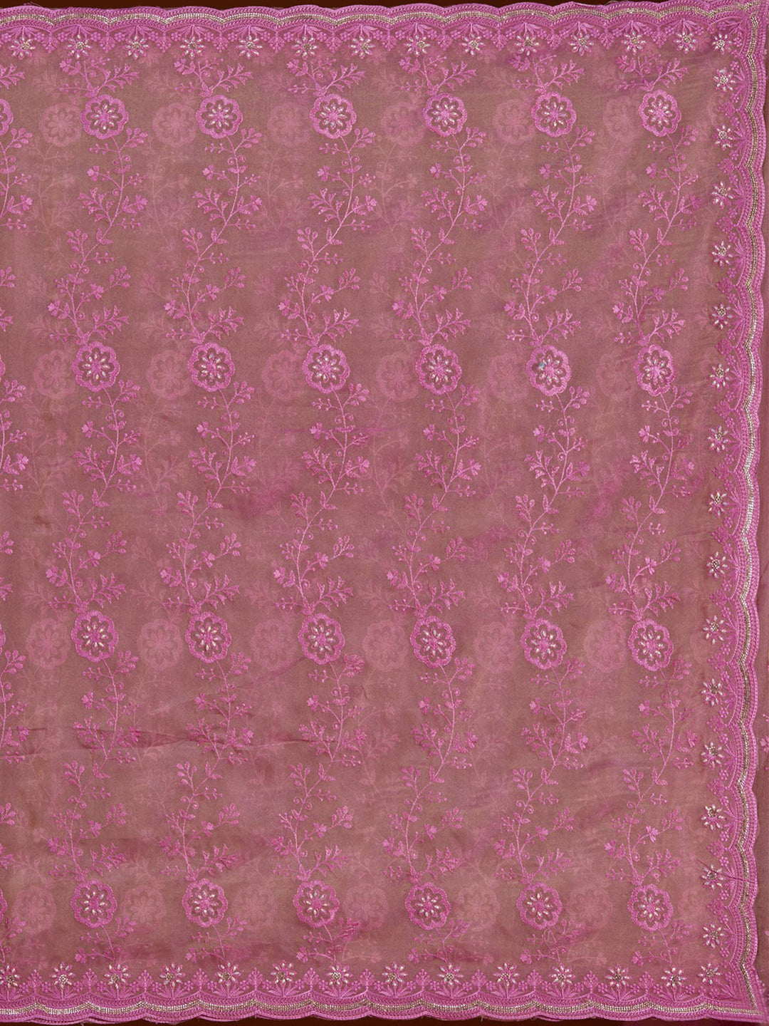 Pink Tissue Threadwork Saree With Matching Blouse Piece