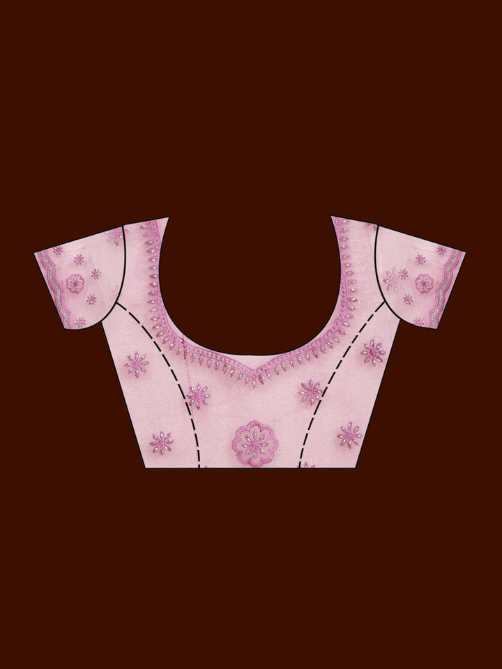 Pink Tissue Threadwork Saree With Matching Blouse Piece