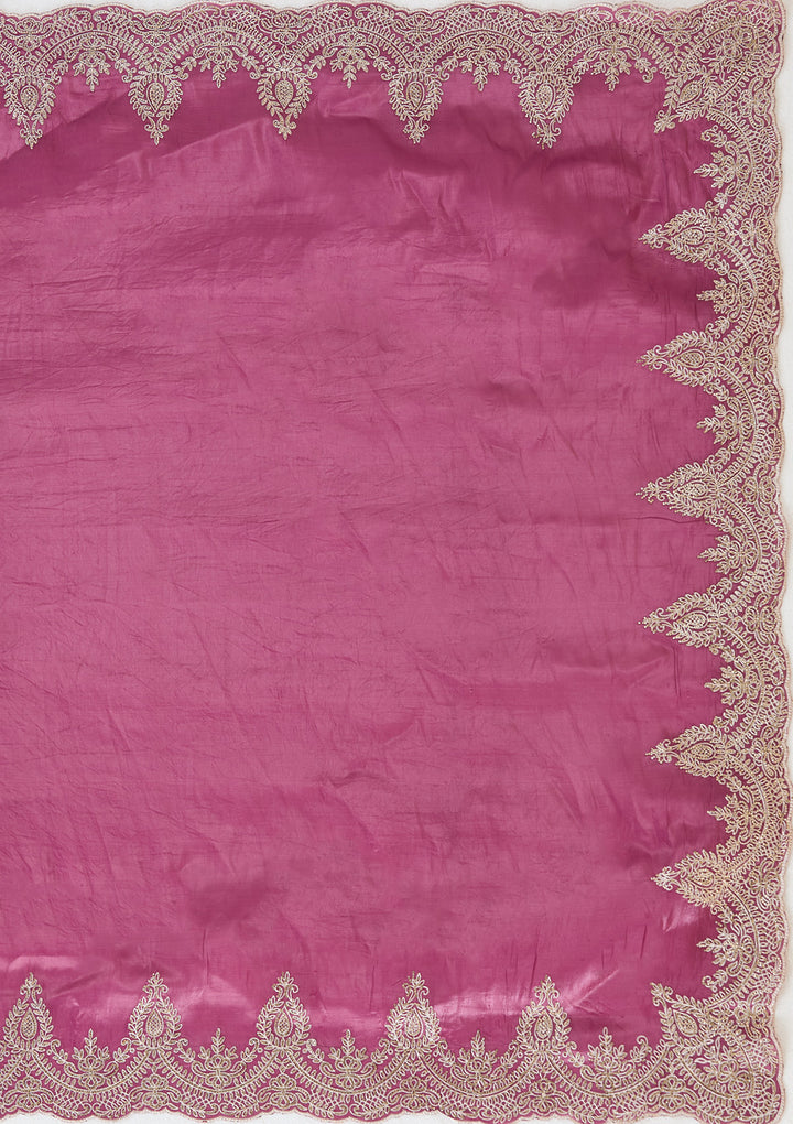 Mauve Organza Threadwork Saree With Matching Blouse Piece