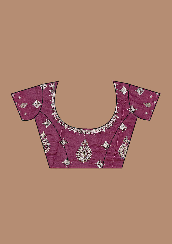Mauve Organza Threadwork Saree With Matching Blouse Piece