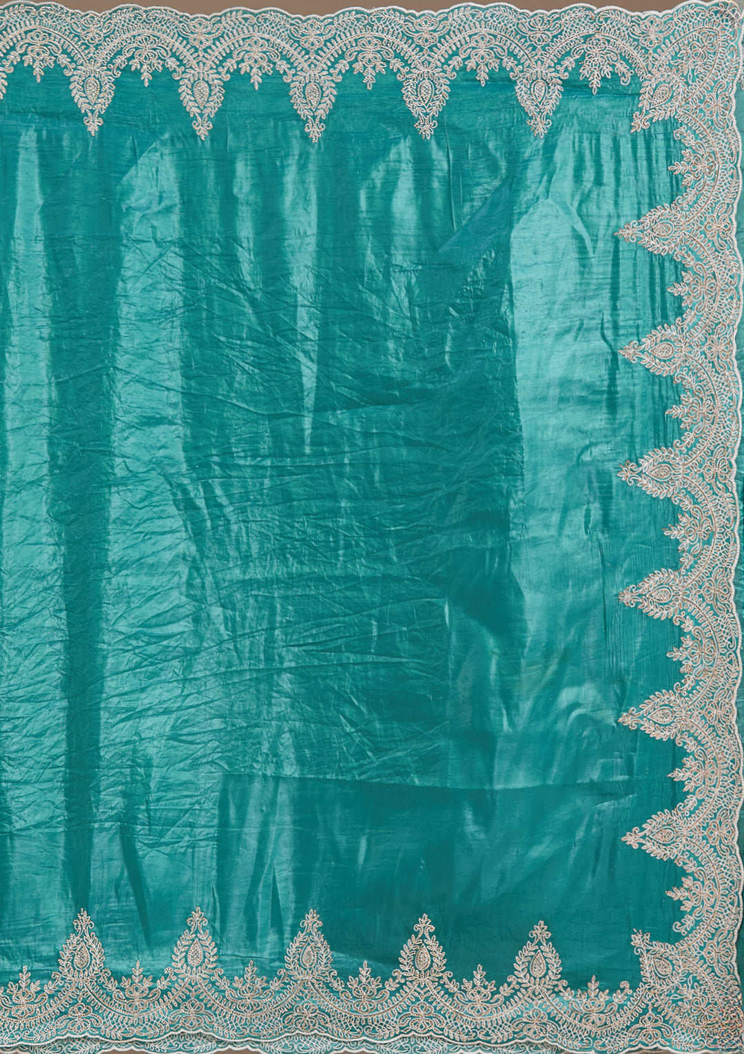 Rama Green Organza Threadwork Saree With Matching Blouse Piece