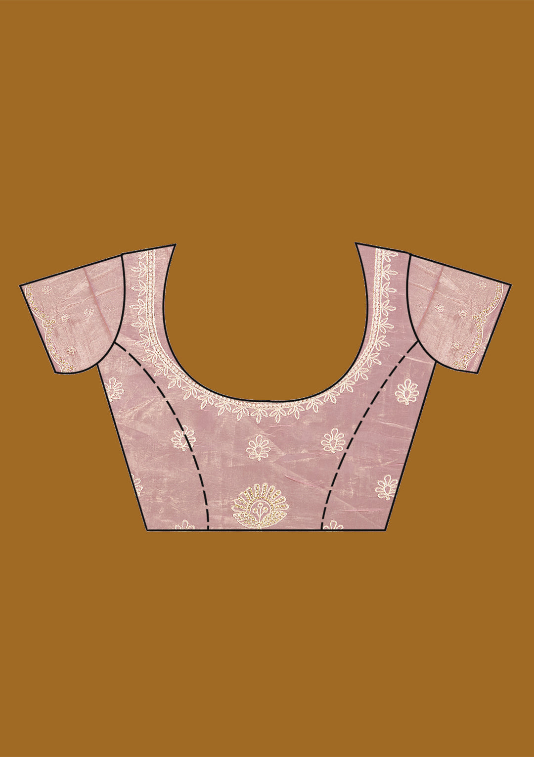 Onion Pink Organza Threadwork Saree With Matching Blouse Piece