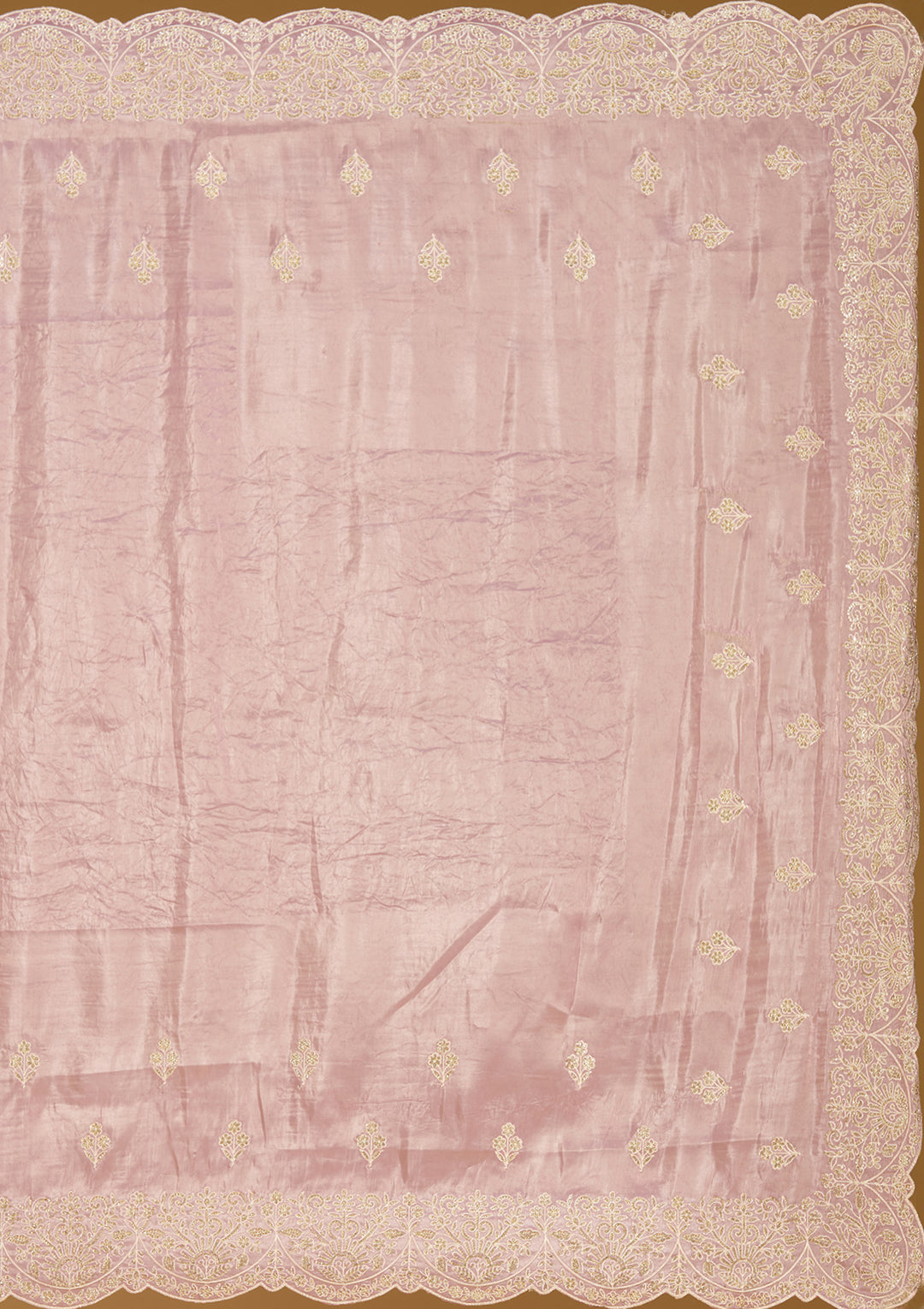 Onion Pink Organza Threadwork Saree With Matching Blouse Piece