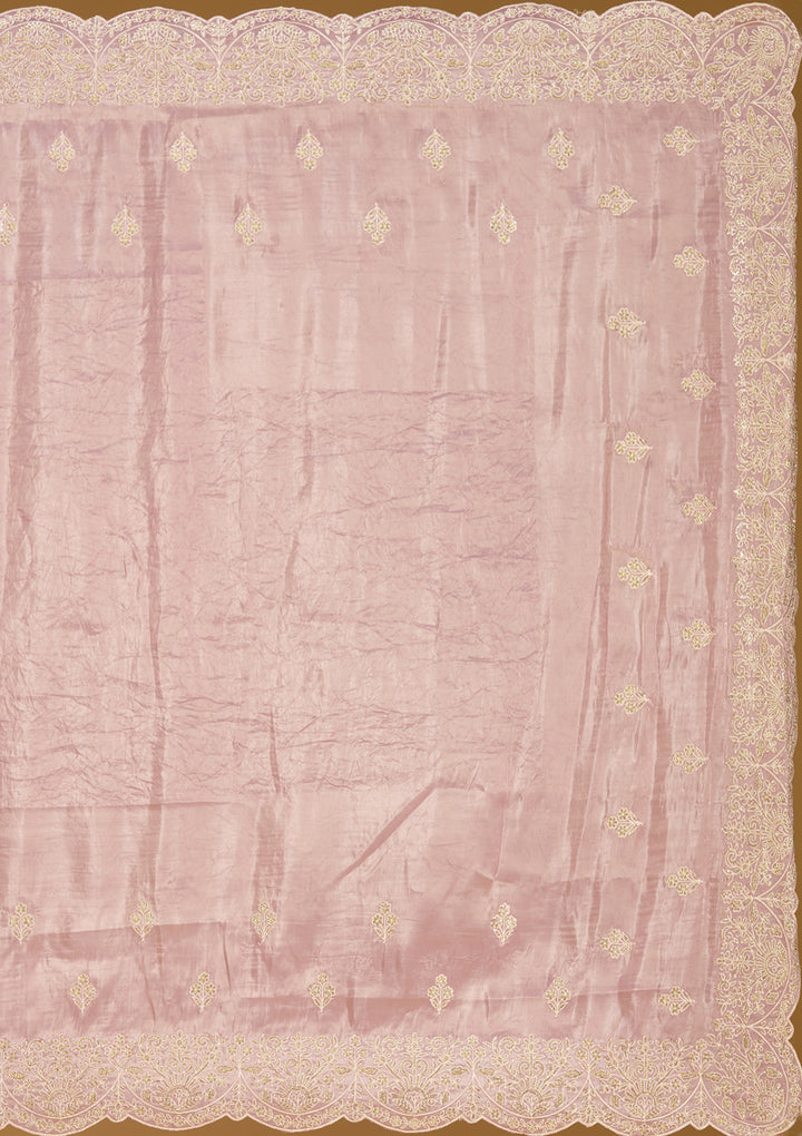 Onion Pink Organza Threadwork Saree With Matching Blouse Piece