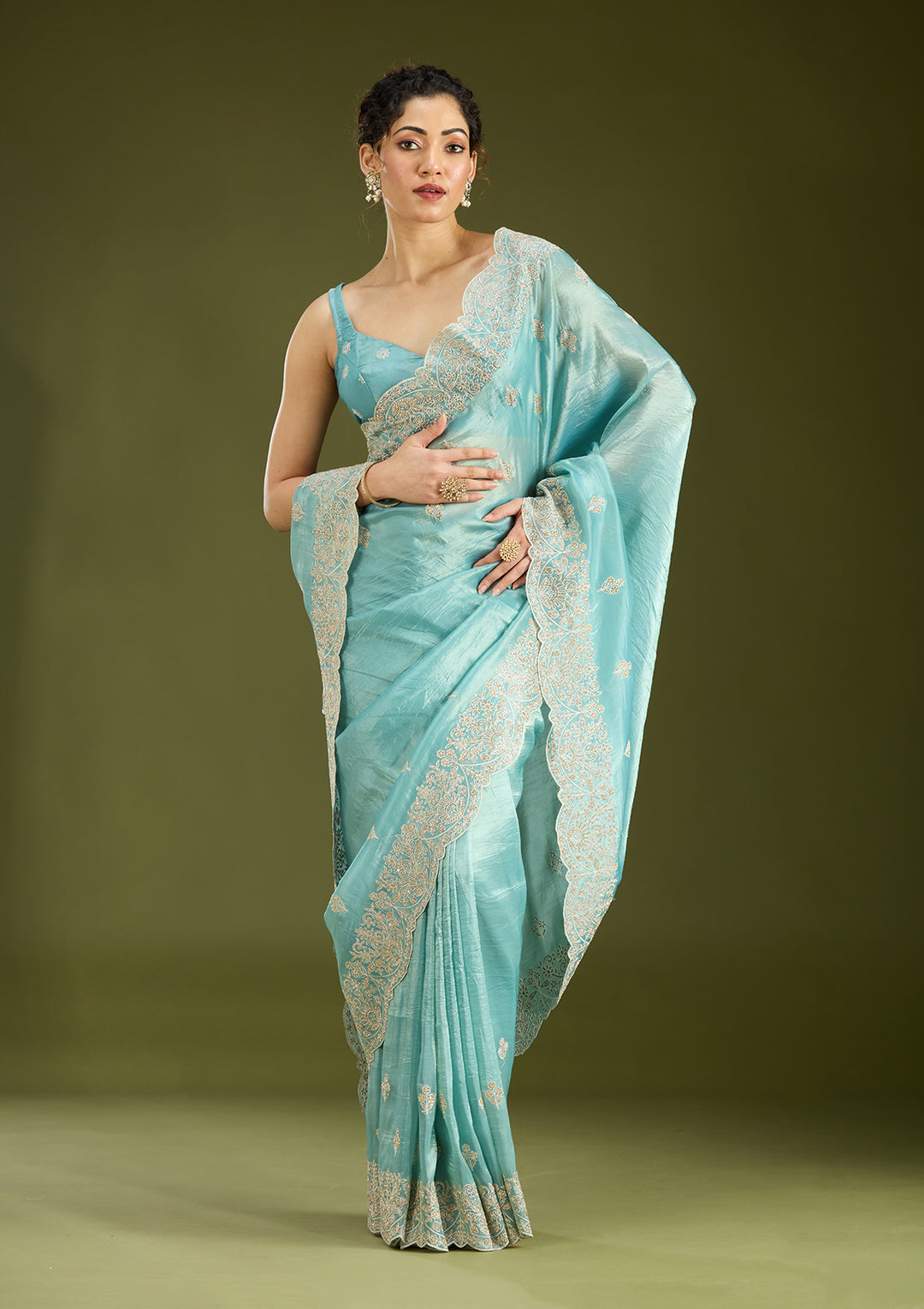 Sky Blue Threadwork Organza Saree