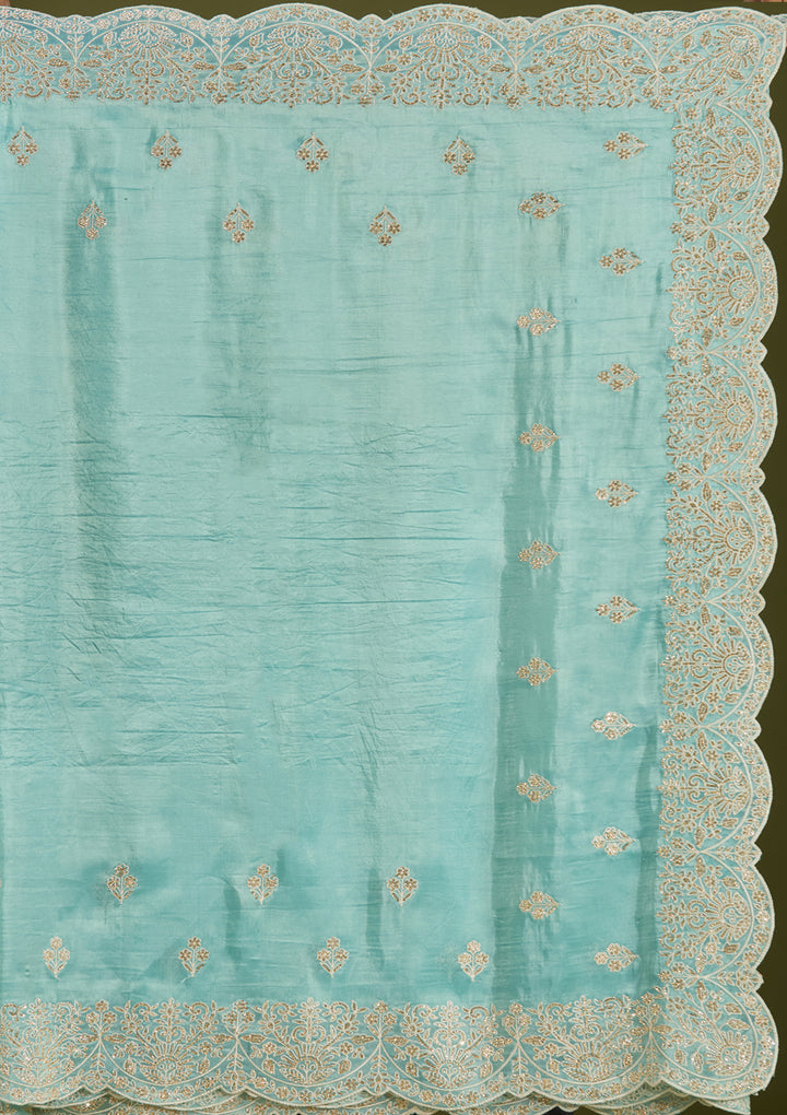 Sky Blue Threadwork Organza Saree