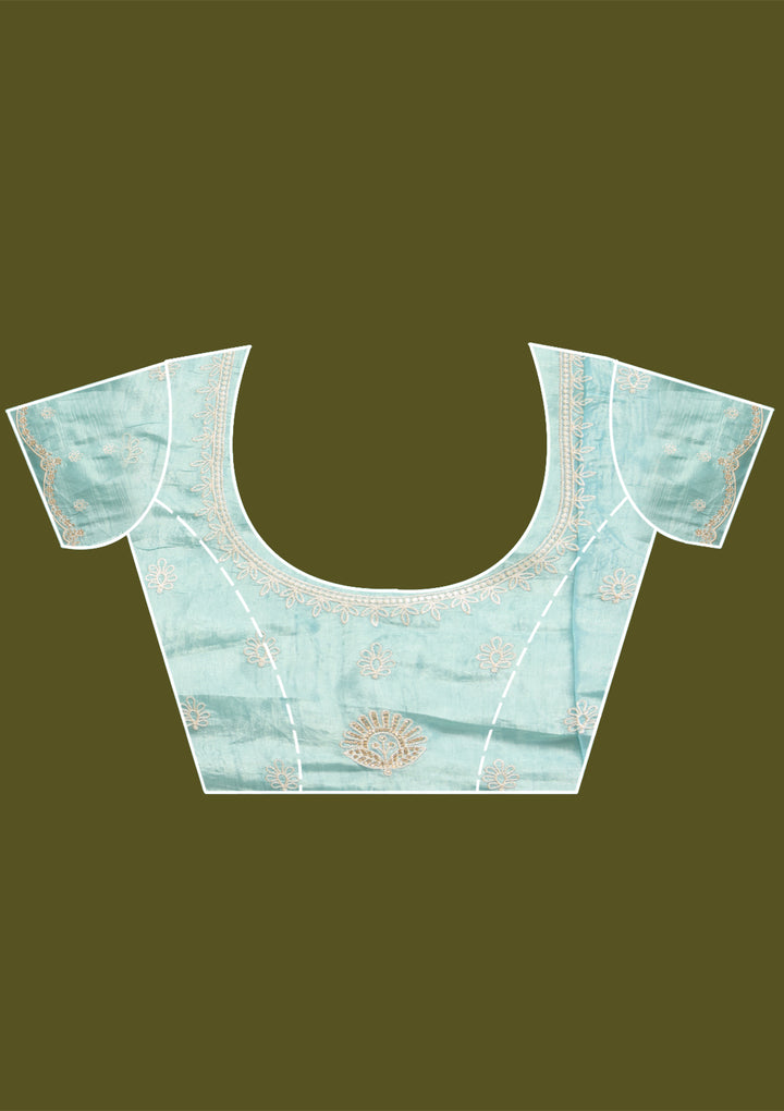 Sky Blue Threadwork Organza Saree