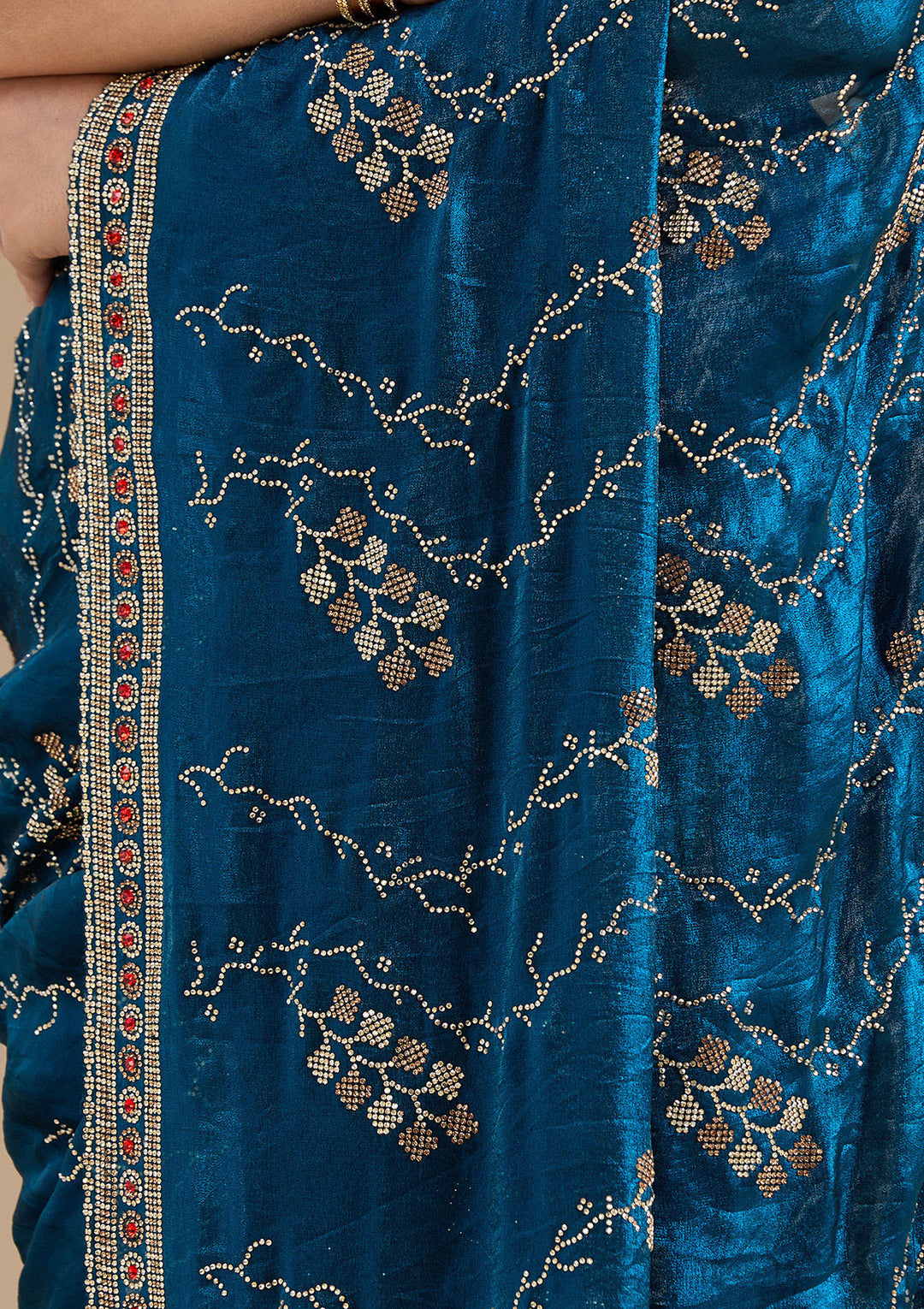 Royal Blue Tissue Gold Stonework Saree With Matching Blouse Piece