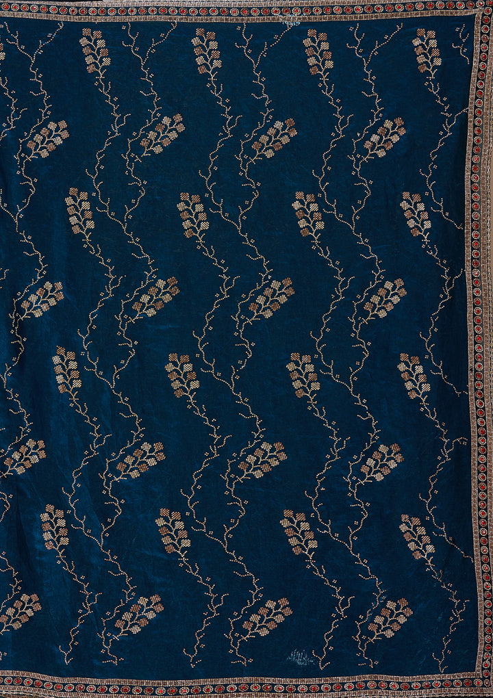 Royal Blue Tissue Gold Stonework Saree With Matching Blouse Piece