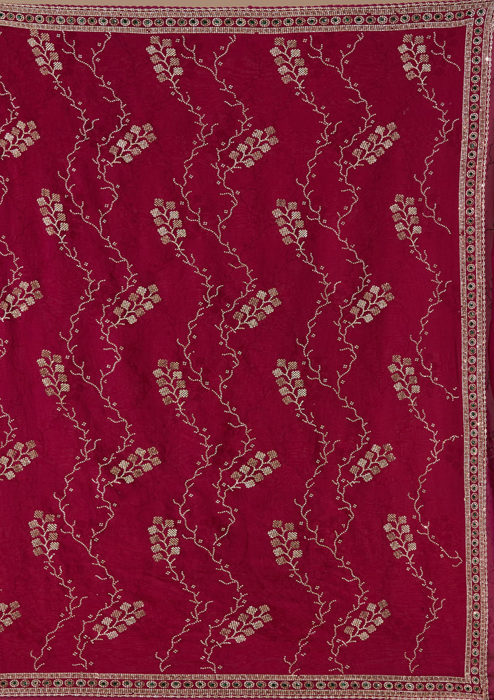 Wine Tissue Gold Stonework Saree With Matching Blouse Piece