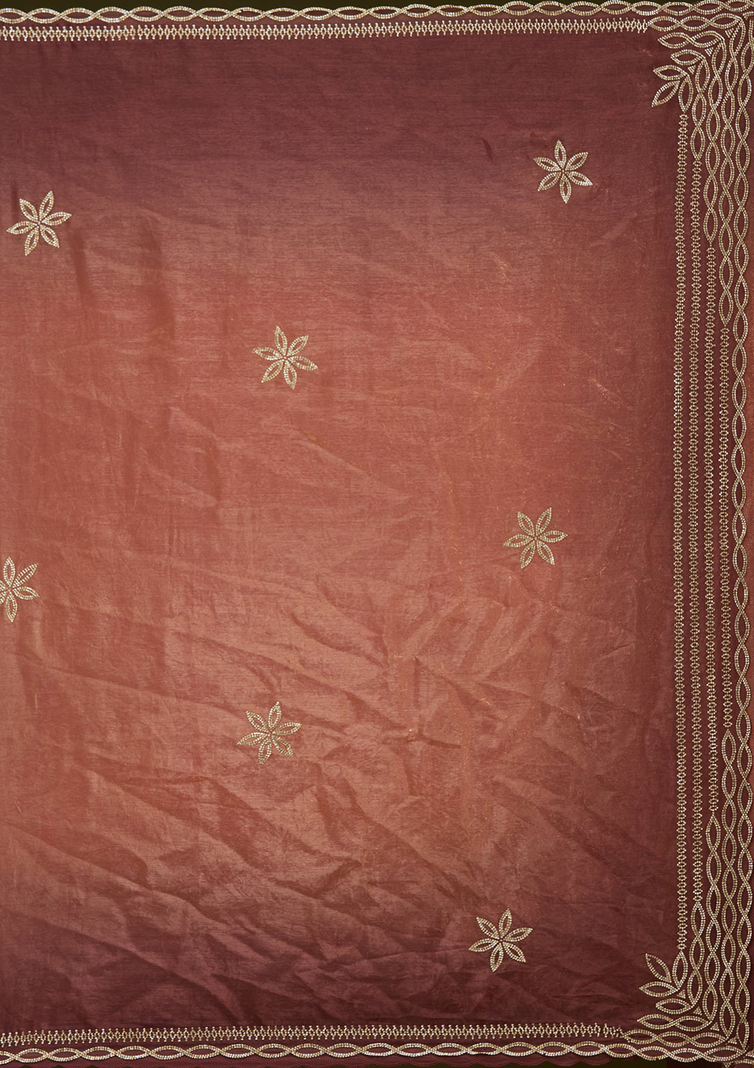 Rust Tissue Gold Stonework Saree With Matching Blouse Piece