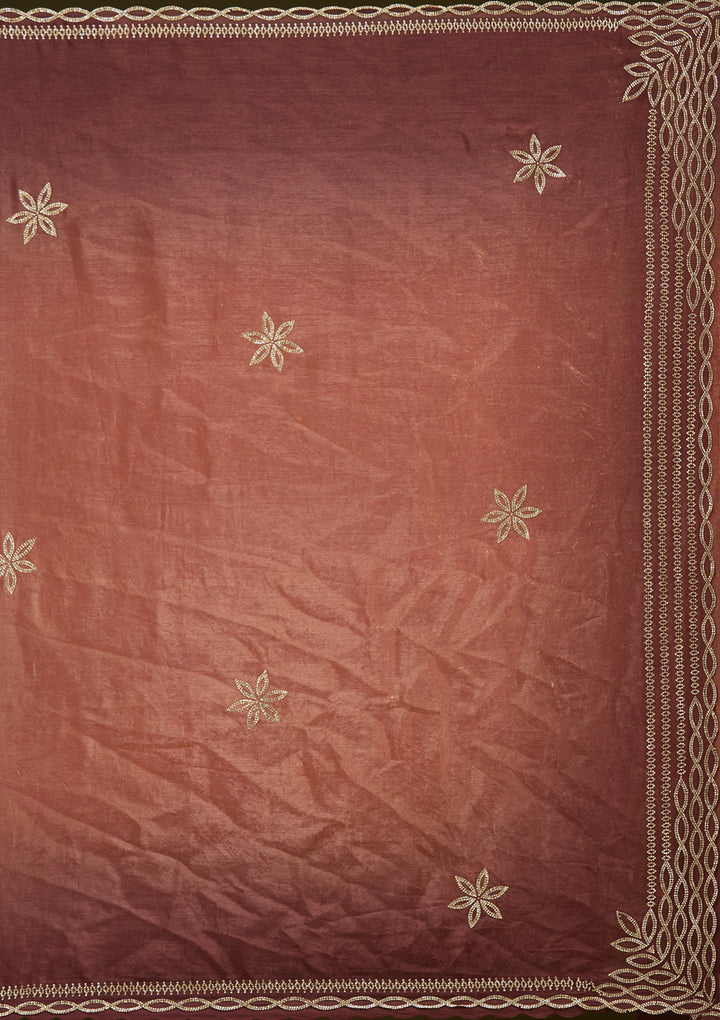 Rust Tissue Gold Stonework Saree With Matching Blouse Piece