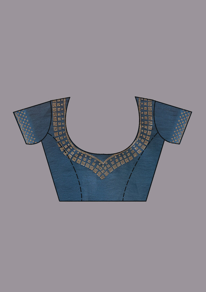 Pista Green Stonework (Gold) Organza Saree