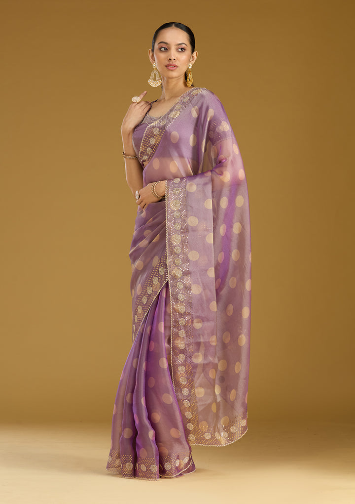 Lavender Stonework (Gold) Tissue Saree