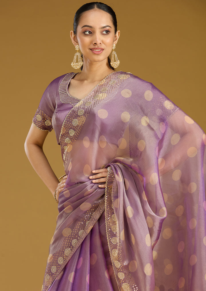 Lavender Stonework (Gold) Tissue Saree