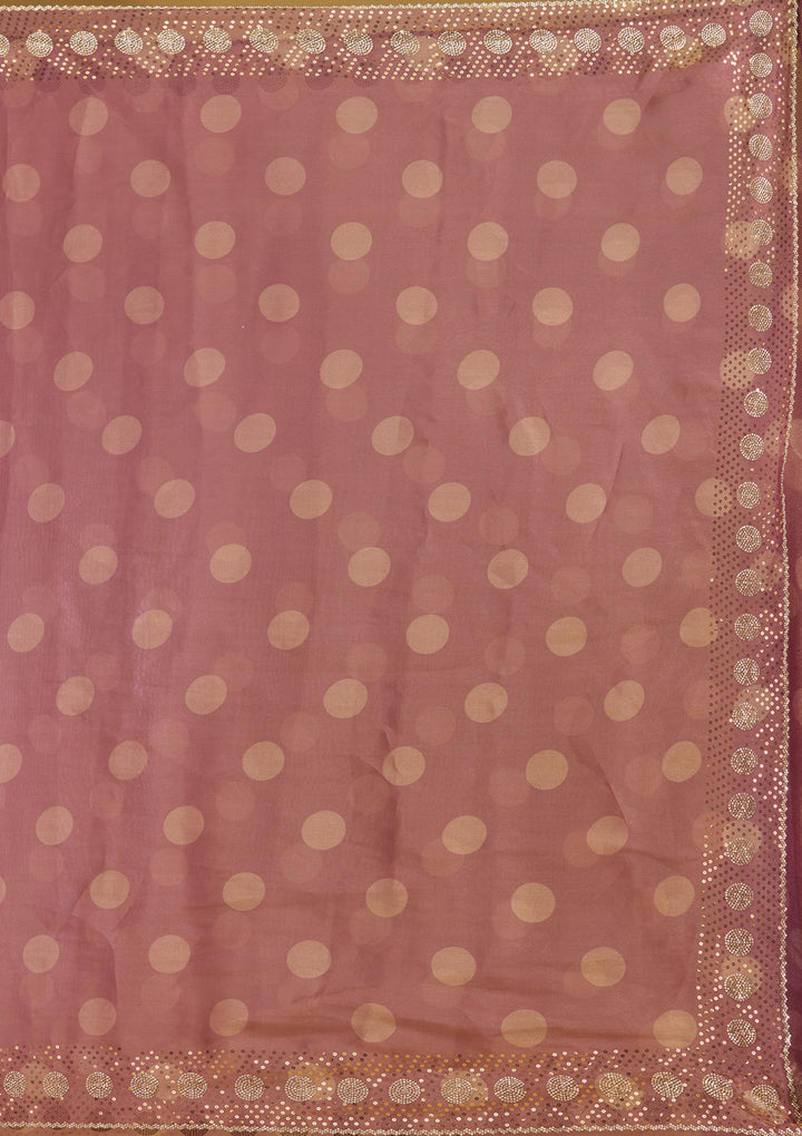 Onion Pink Tissue Floral Gold Stonework Saree With Matching Blouse Piece
