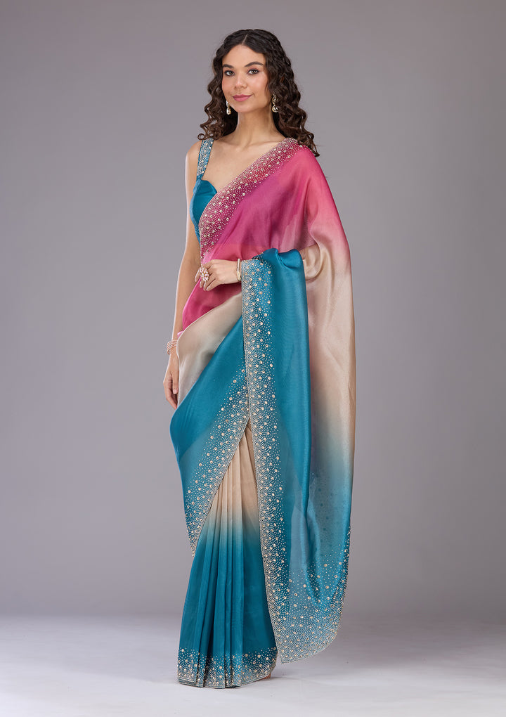 Rani Pink Stonework Tissue Saree