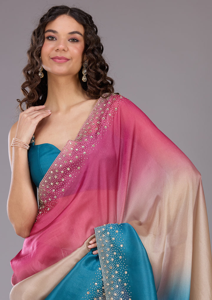 Rani Pink Stonework Tissue Saree