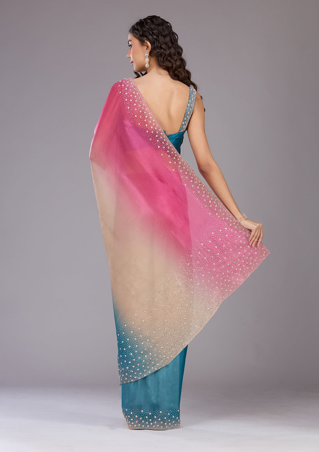 Rani Pink Stonework Tissue Saree