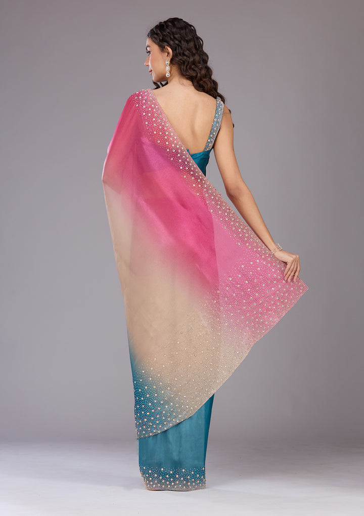 Rani Pink Stonework Tissue Saree