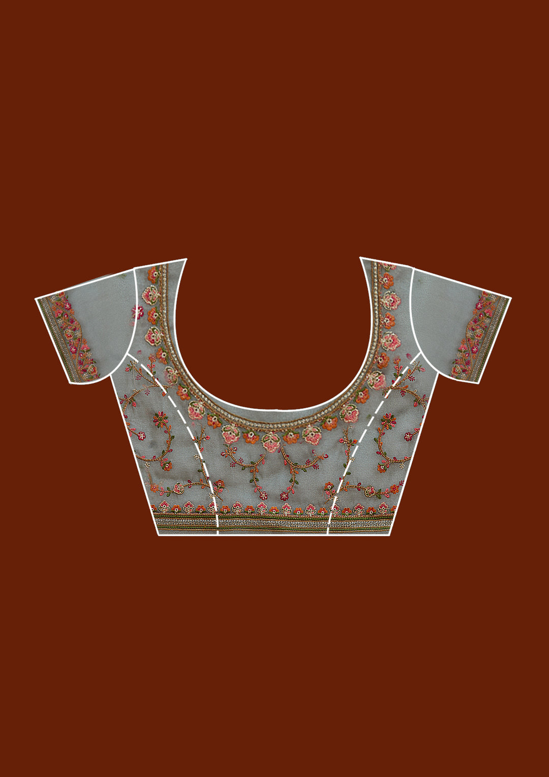 Grey Tissue Threadwork Saree With Matching Blouse Piece