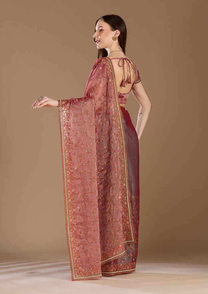 Mauve Threadwork Tissue Saree