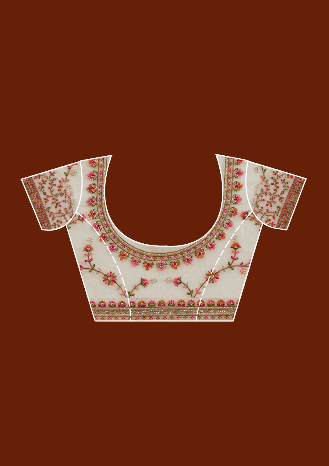 Beige Tissue Threadwork Saree With Matching Blouse Piece
