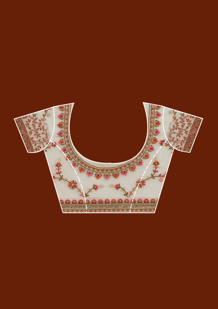 Beige Tissue Threadwork Saree With Matching Blouse Piece