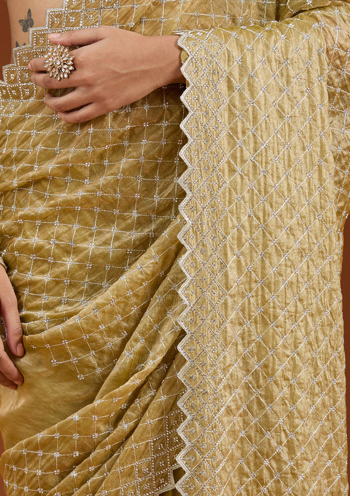 Mehendi Stonework (Silver) Tissue Saree