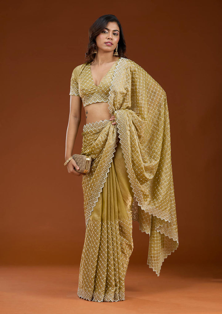 Mehendi Stonework (Silver) Tissue Saree