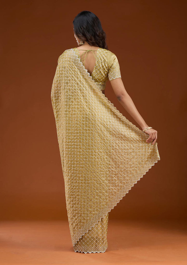 Mehendi Stonework (Silver) Tissue Saree