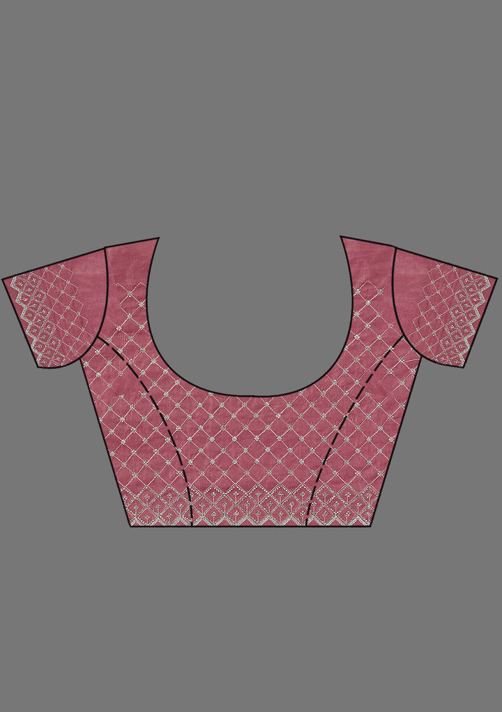 Onion Pink Stonework (Silver) Tissue Saree