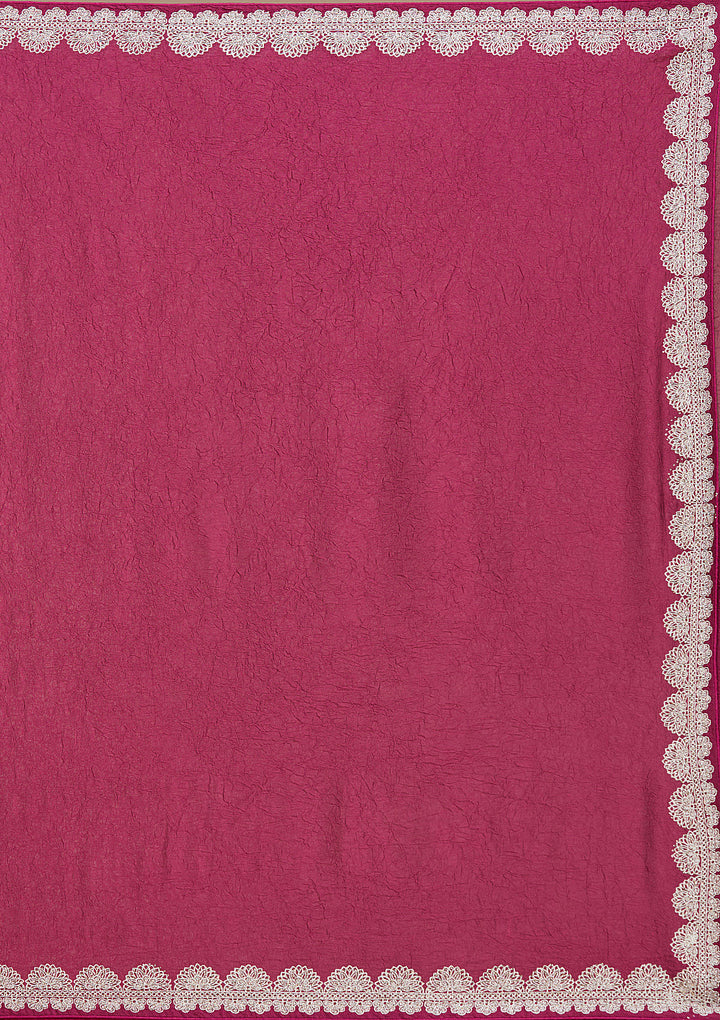Magenta Pink Soft Raw Silk Silver Zariwork Saree With Matching Blouse Piece