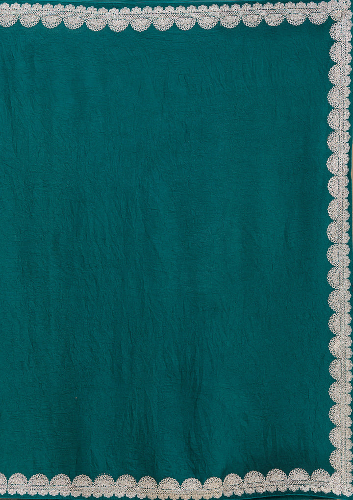 Rama Green Soft Raw Silk Silver Zariwork Saree With Matching Blouse Piece