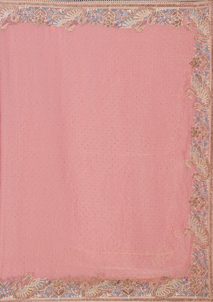 Onion Pink Stonework (Gold) Tissue Saree