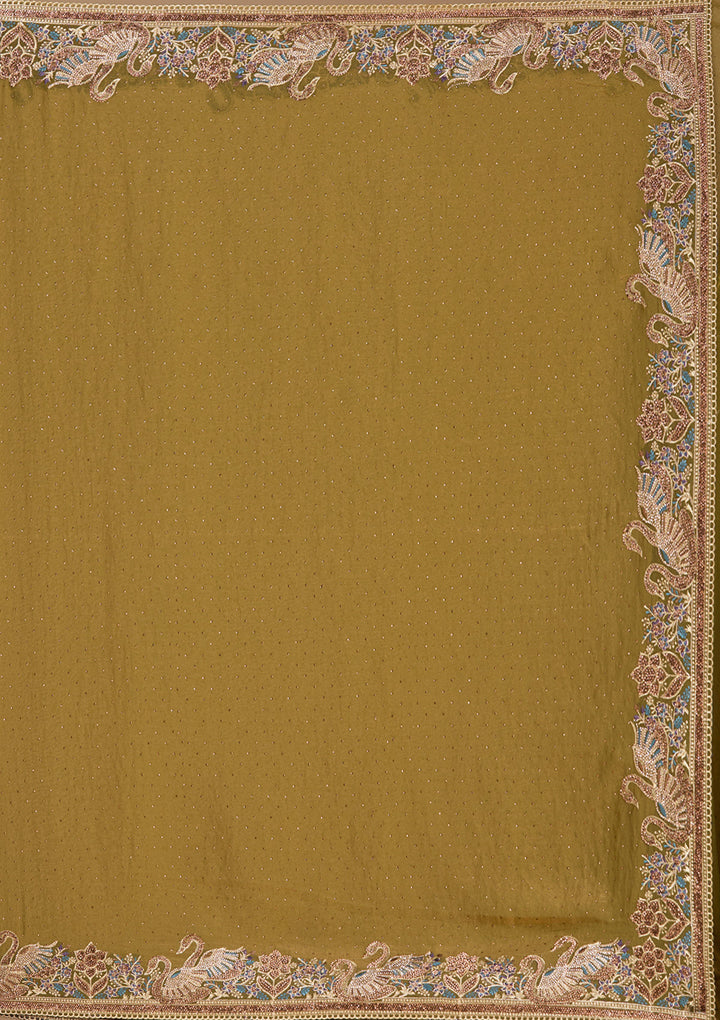 Pista Green Stonework (Gold) Tissue Saree