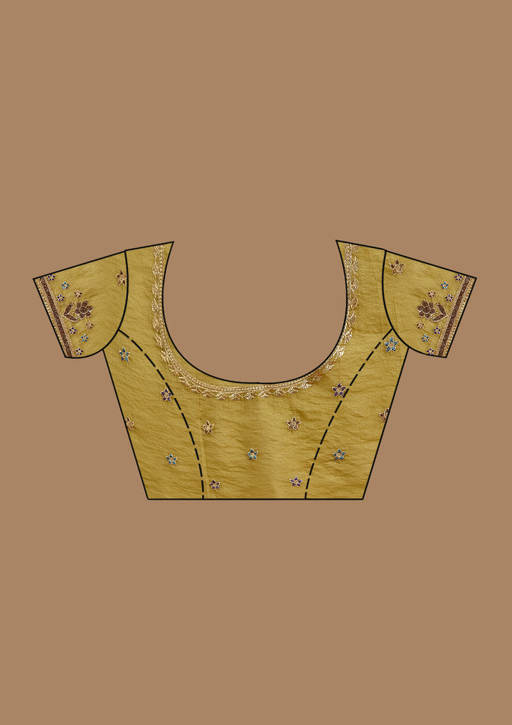 Pista Green Stonework (Gold) Tissue Saree