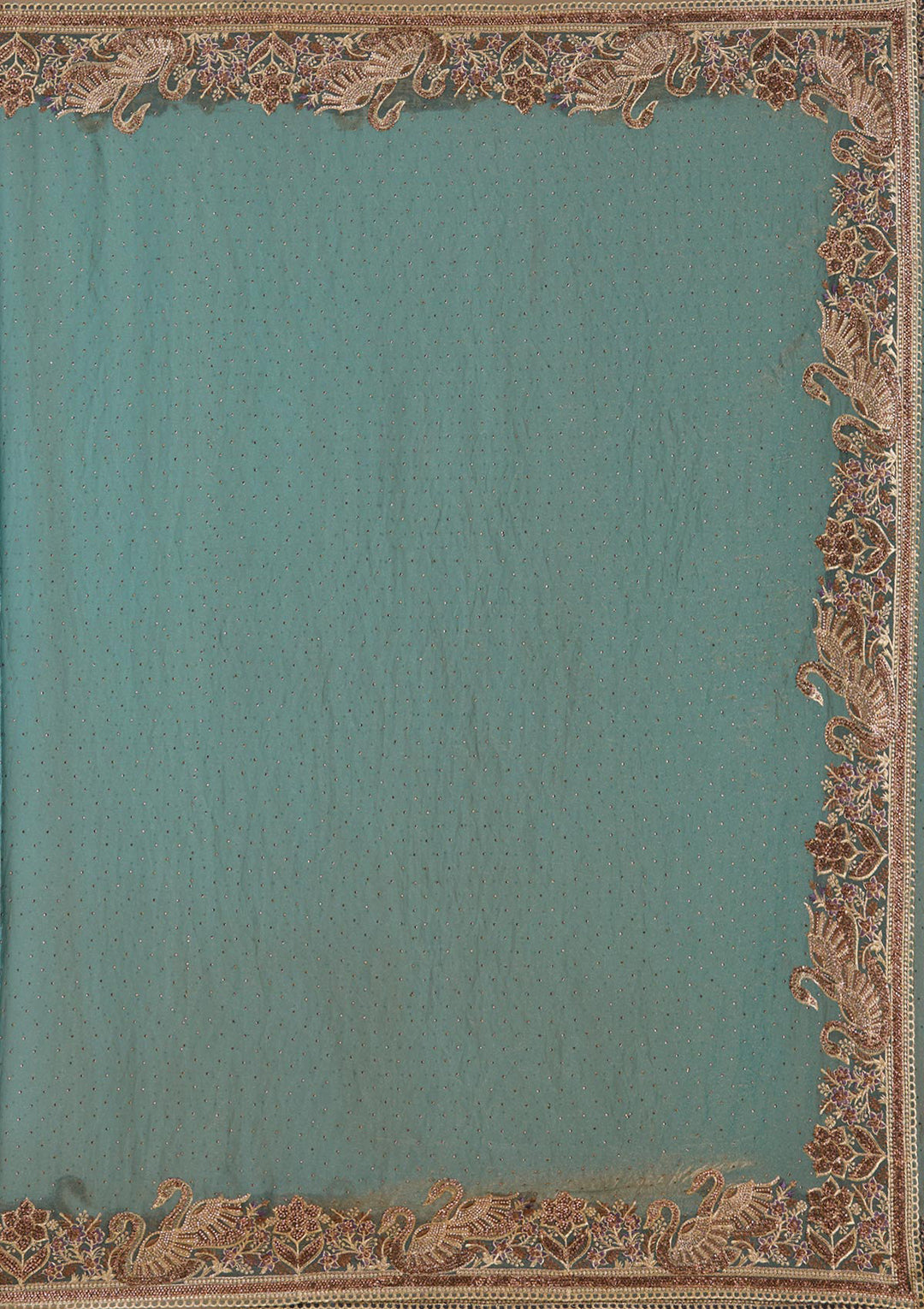 Sea Green Tissue Gold Stonework Saree With Matching Blouse Piece