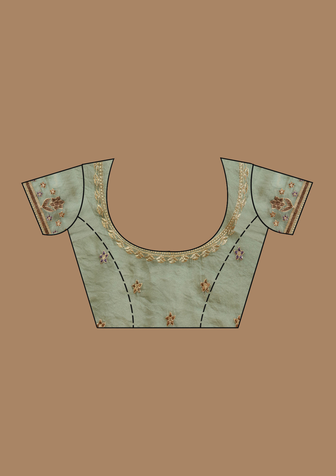 Sea Green Tissue Gold Stonework Saree With Matching Blouse Piece